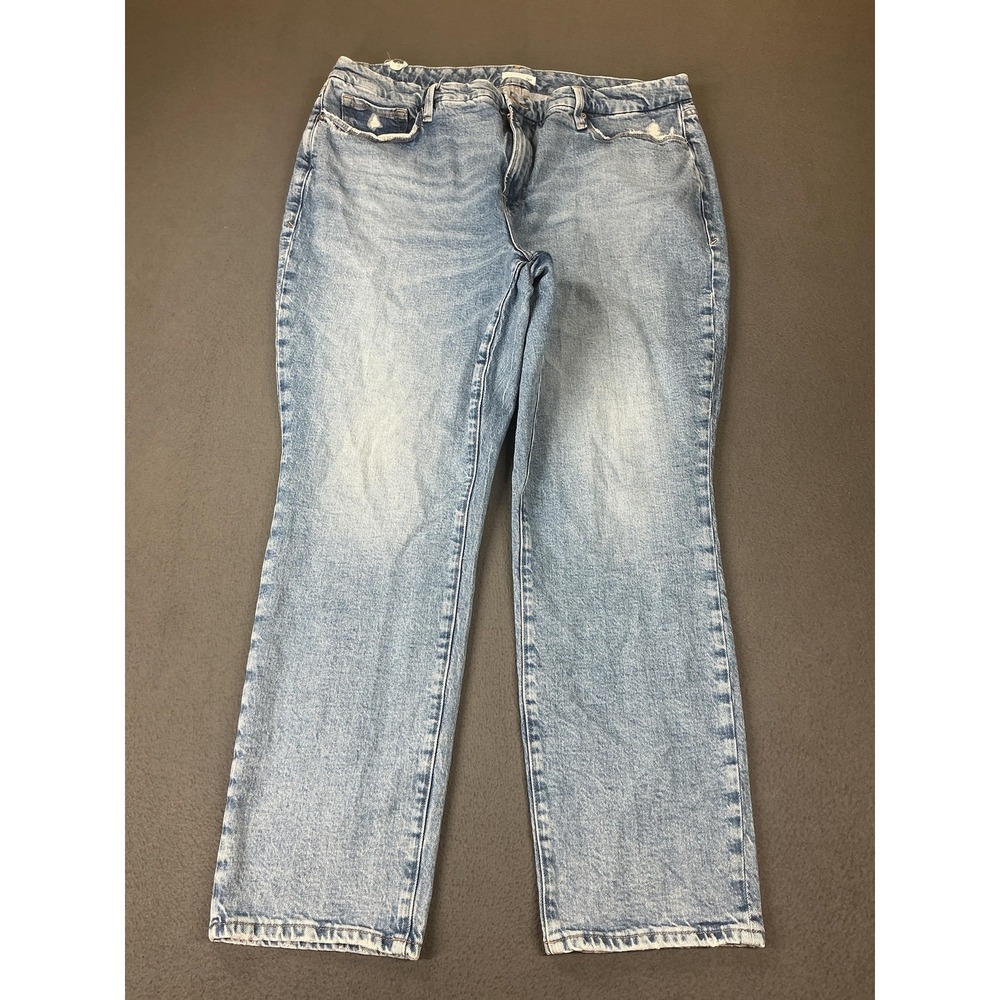 Good American Jeans Womens 16 Blue Light Wash High Rise Straight Distressed